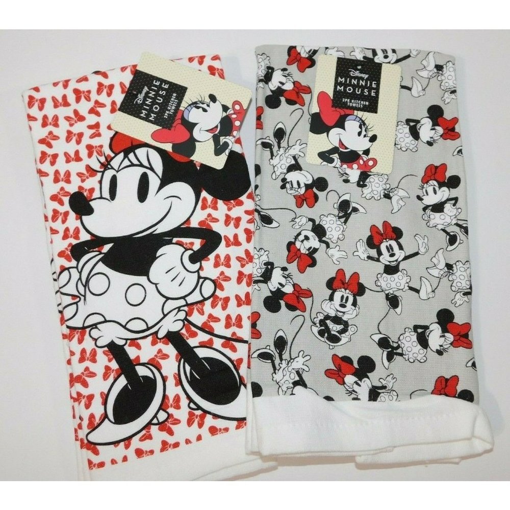Disney Minnie Mouse Tea Towels Character 2 Sets of 2 NEW 26" x 16" Cotton